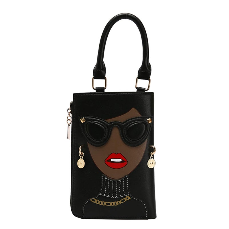 KUANG! Women Novelty Lady Face Shoulder Bags Funky PU Leather Top Handle Satchel Handbags Clutch Purse for Women - Image 1